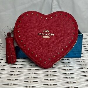 COACH RED LEATHER COIN CASE (HEART SHAPED)